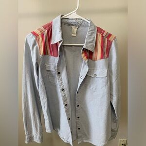 Women’s blue with color sweater/button down blouse